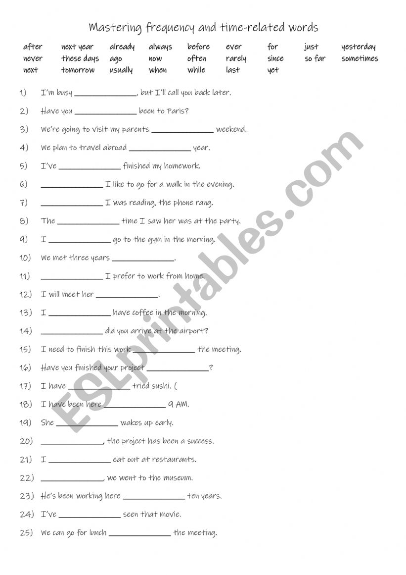 B1+  Mastering 25 frequency and time-related words