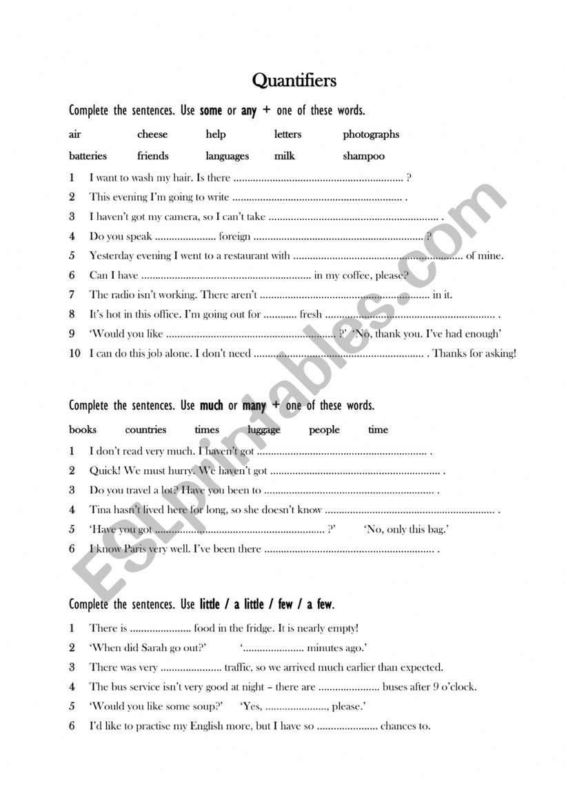 Quantifiers (Some, Any) worksheet