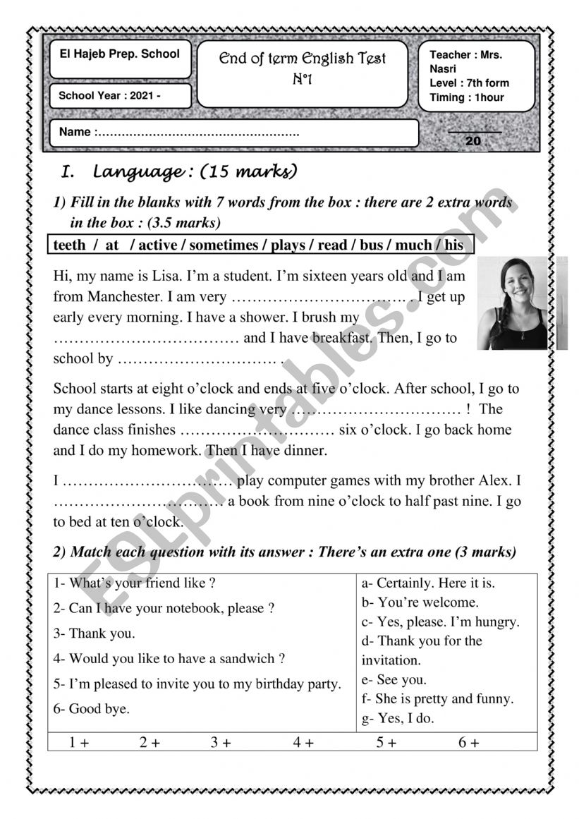 End of term test n1 worksheet