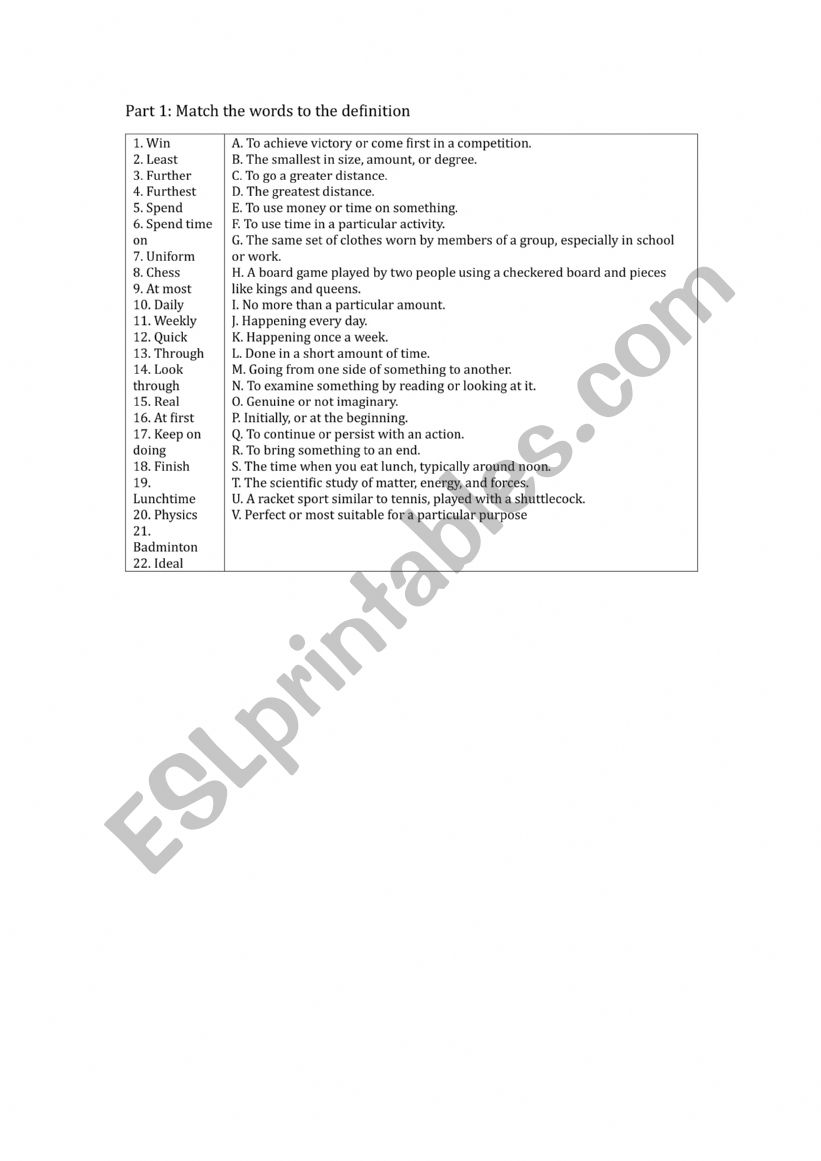 Routine Vocabulary Practice worksheet