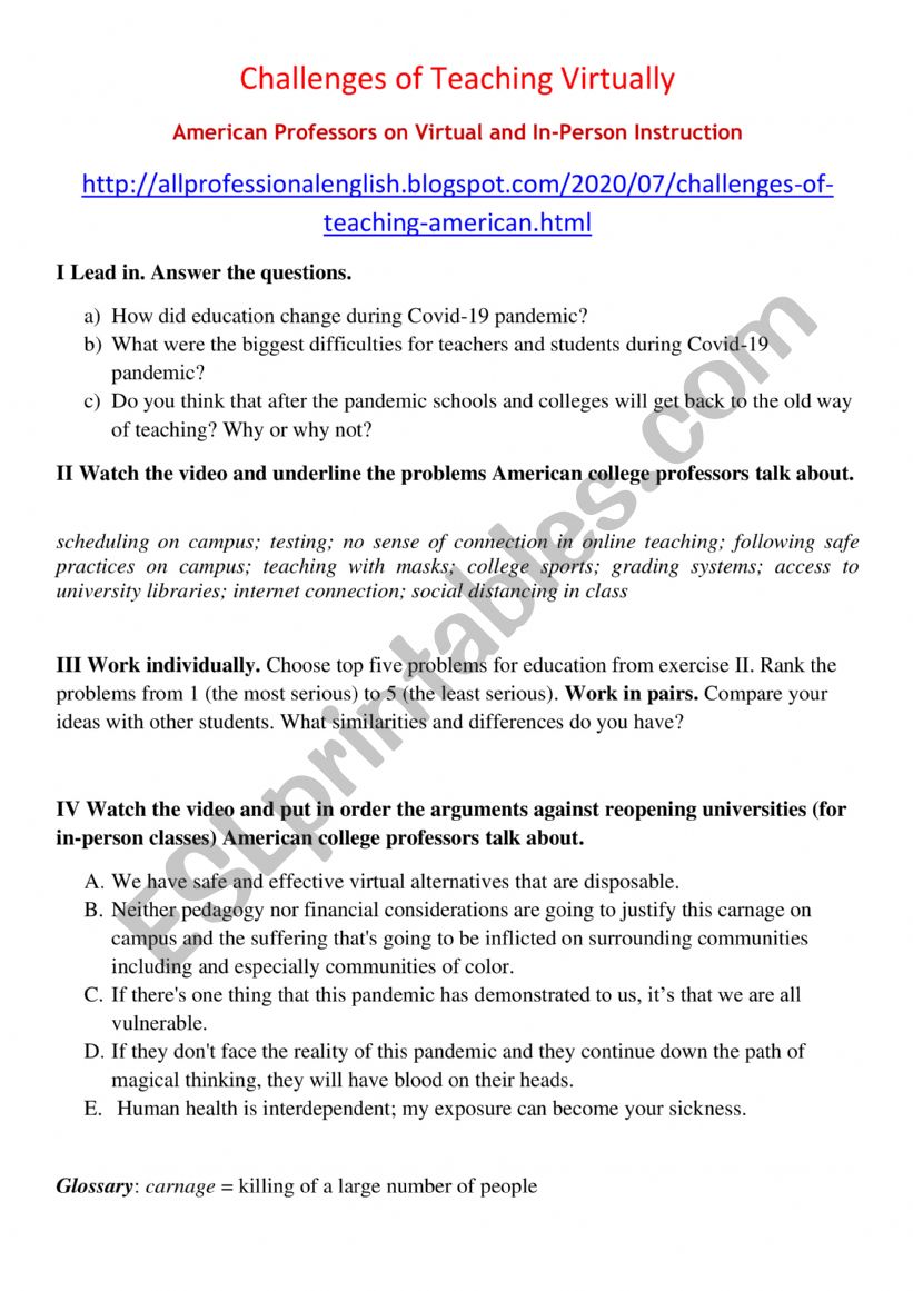 chalange of teaching worksheet