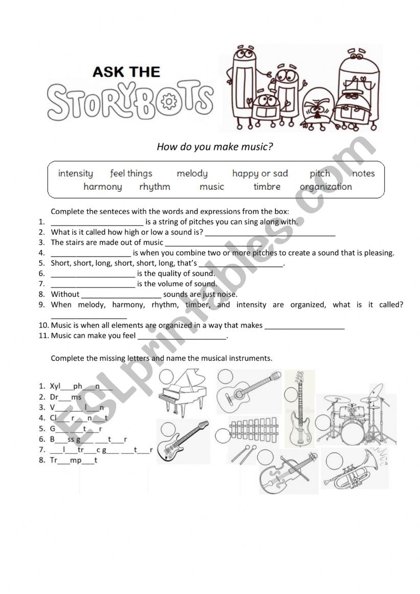 Music with the StoryBots! worksheet