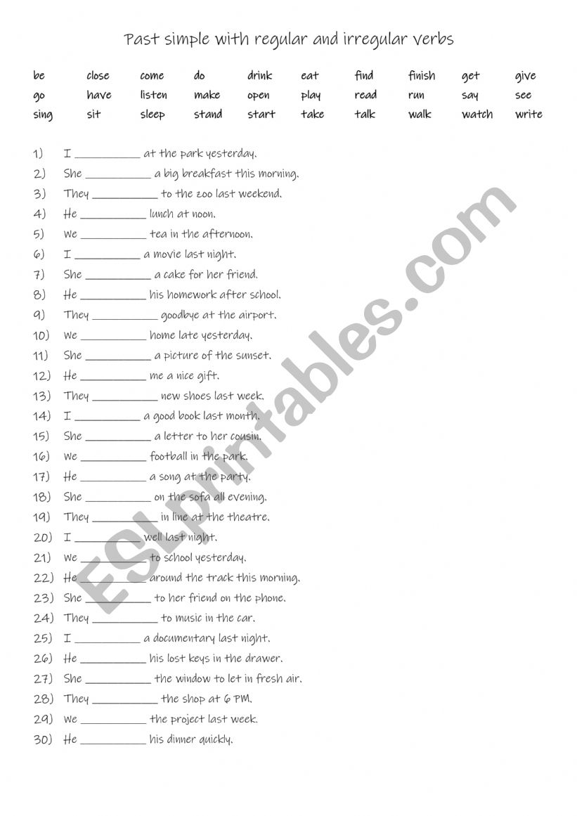 A1  Past simple regular & irregular verbs