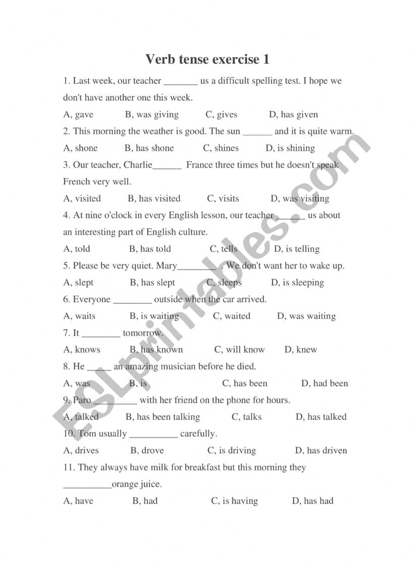 Mixed tense worksheet