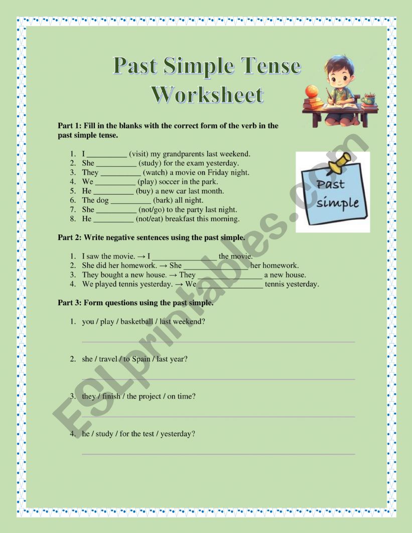 past tense worksheet worksheet