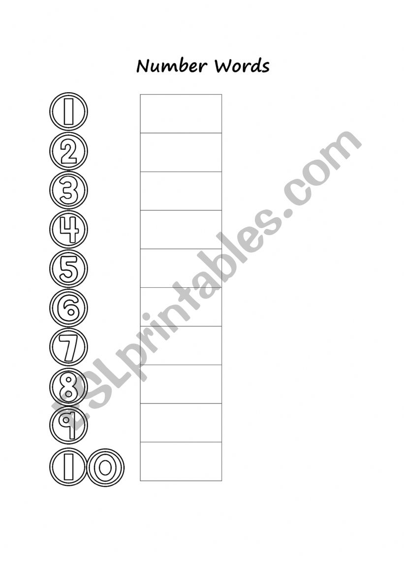 Number 1-10 Fill in the Blank worksheet