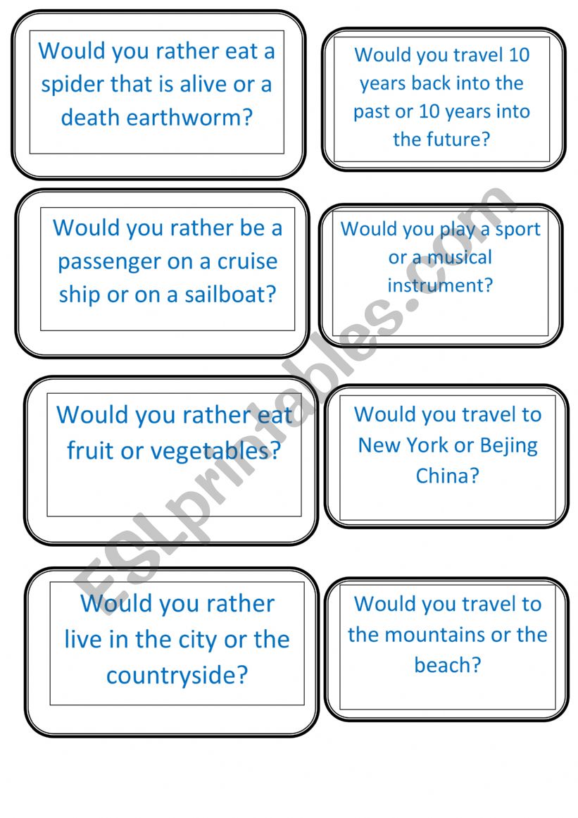 Speaking cards worksheet