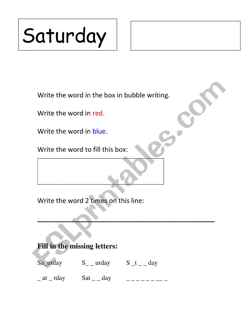 Spelling - Saturday worksheet