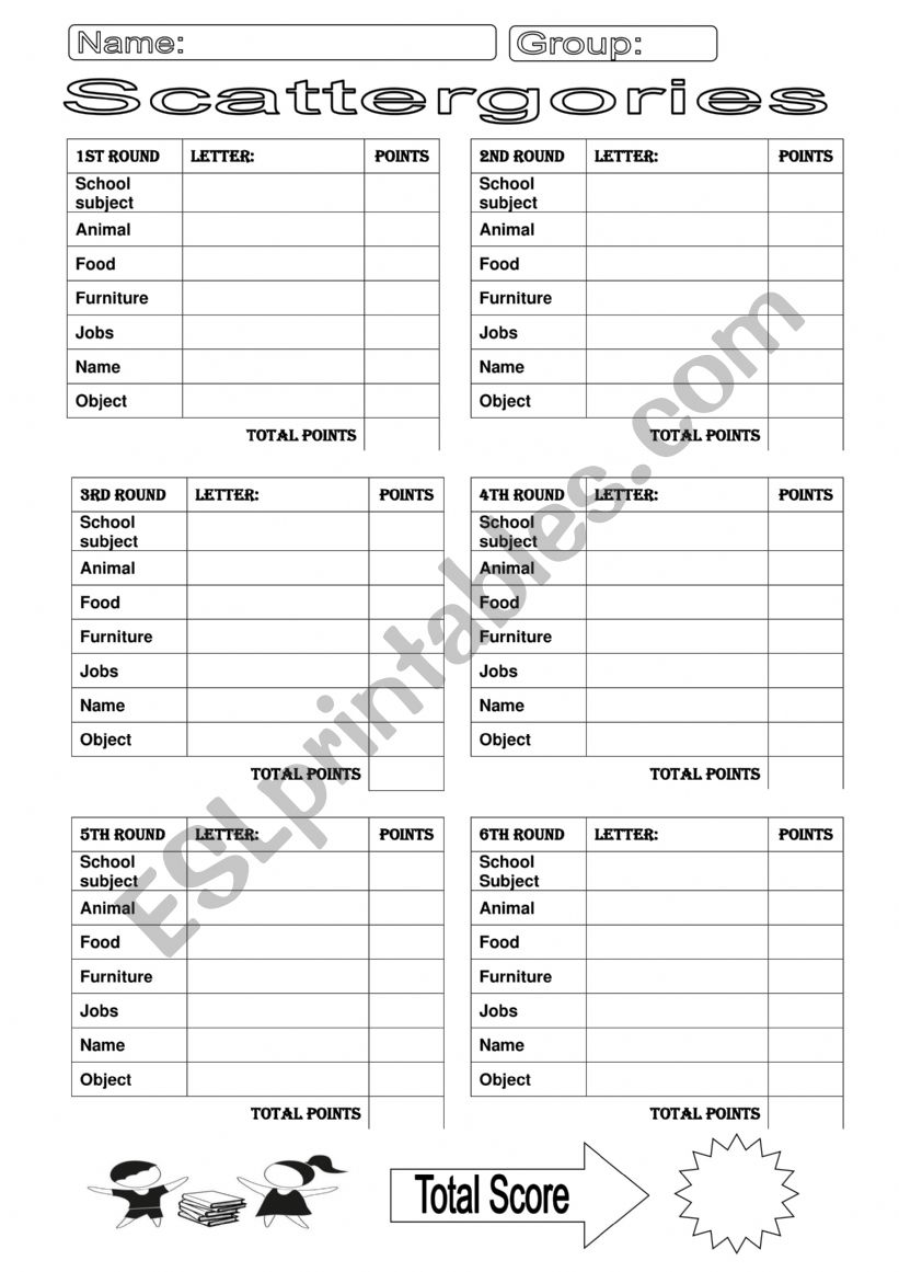 Scattergories worksheet