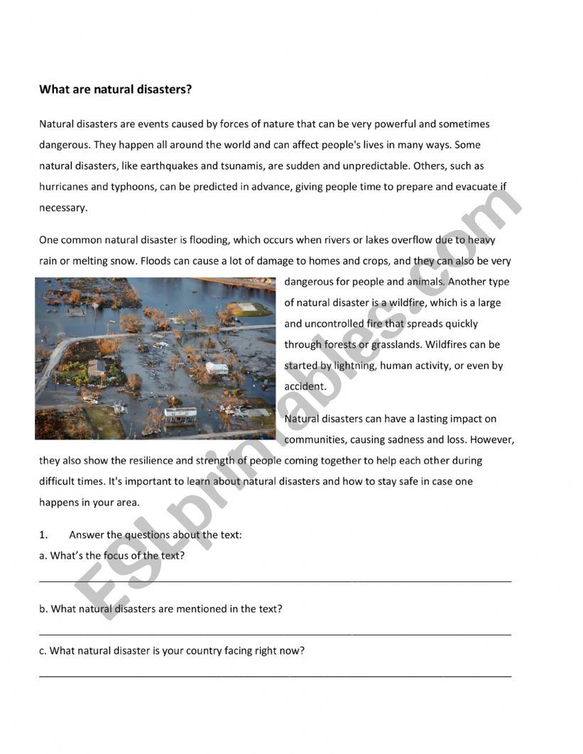 Natural Disasters worksheet