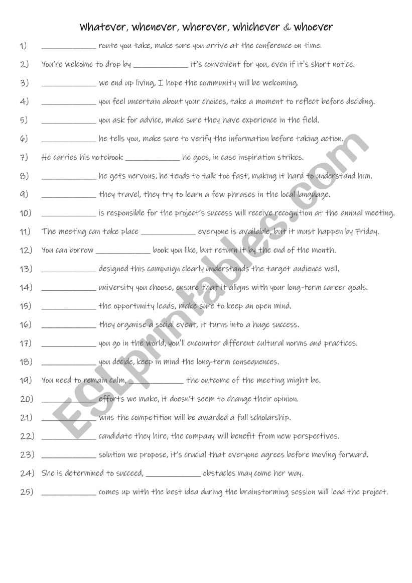 B1-B2 Indefinite pronouns Whatever, whenever, wherever, whichever & whoever