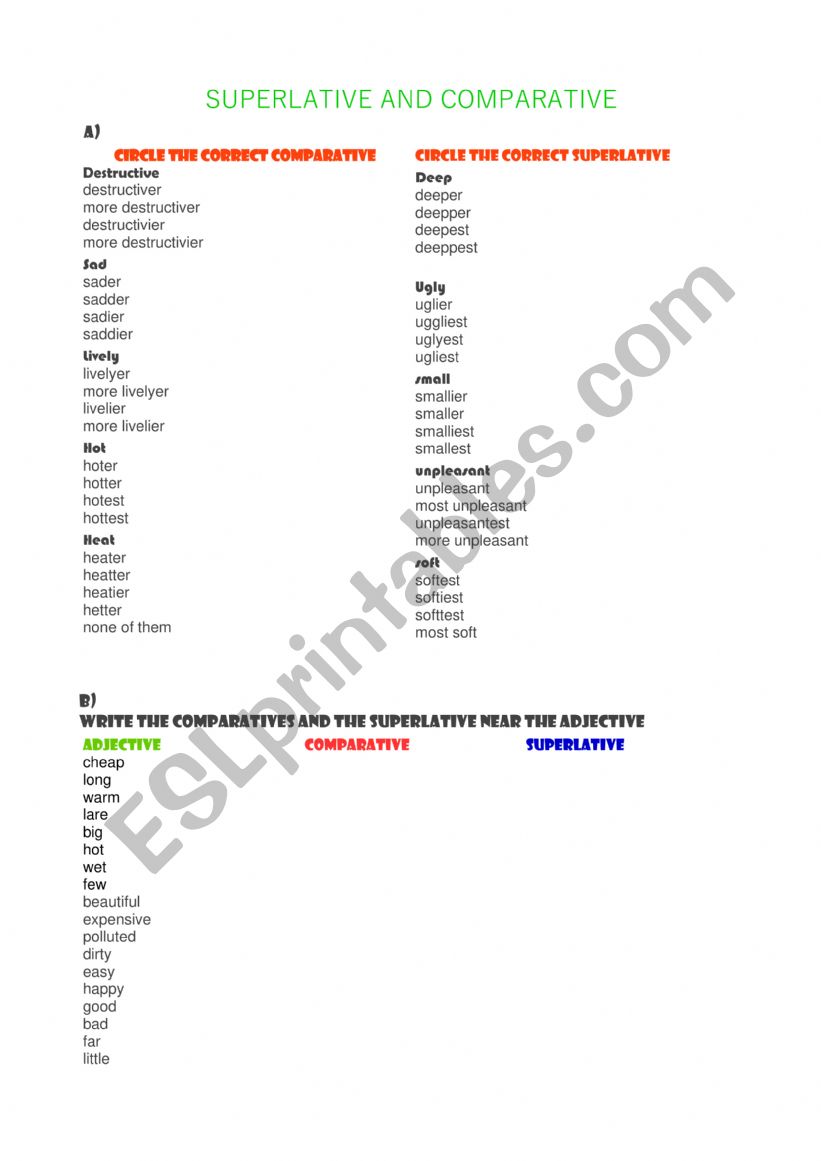 comparative and superlative worksheet