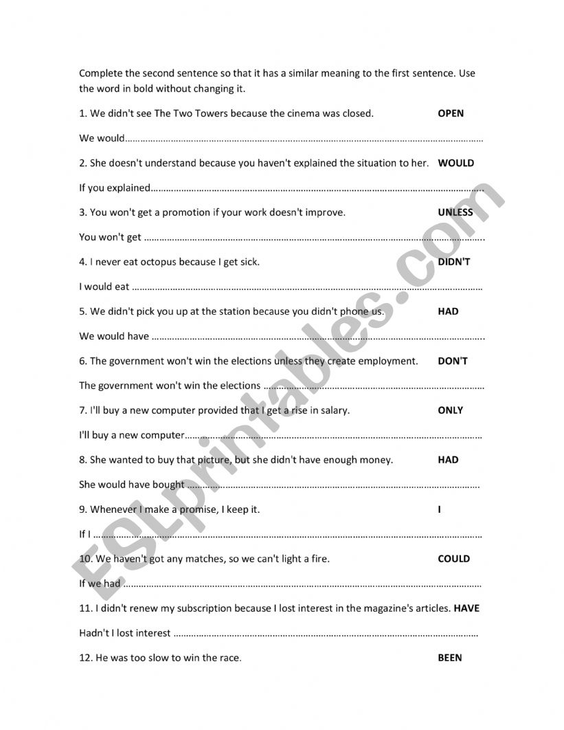 Conditionals  worksheet