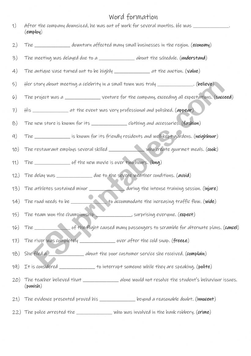 A2+-B1 Word formation  worksheet