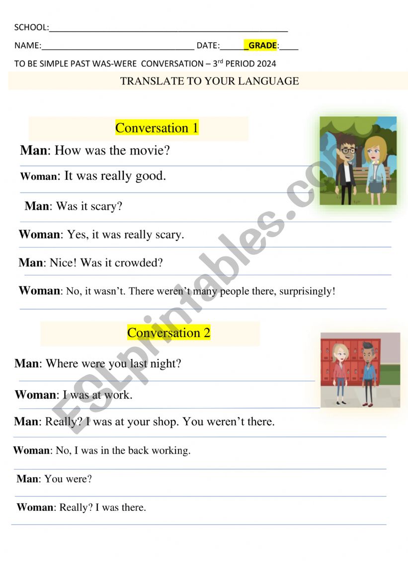 WAS WERE CONVERSATION  worksheet