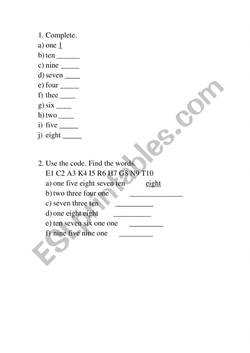 numbers 1-10 worksheet