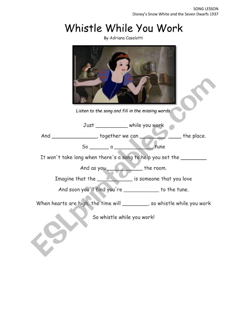 Snow White Movie Song Lessons worksheet