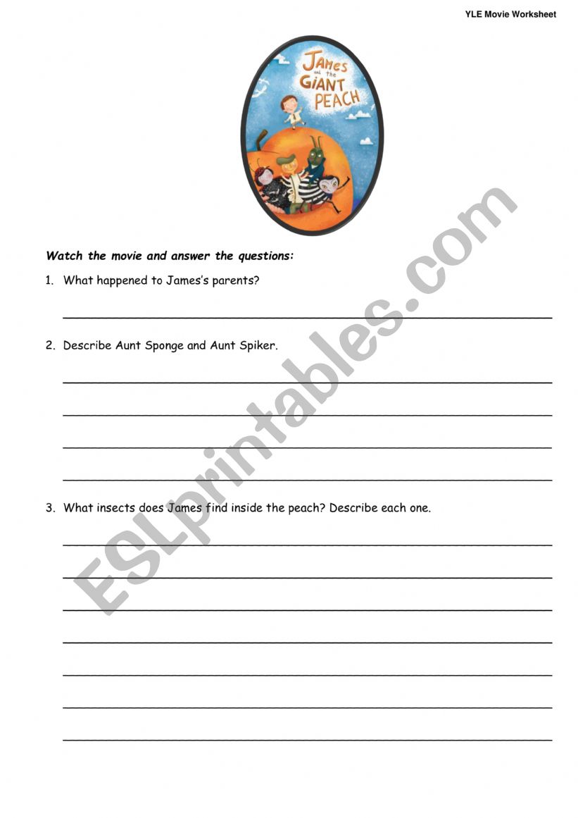 James and the Giant Peach movie worksheet