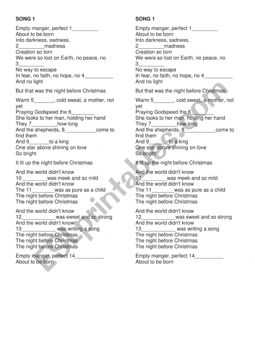 CHRISTMAS SONGS worksheet