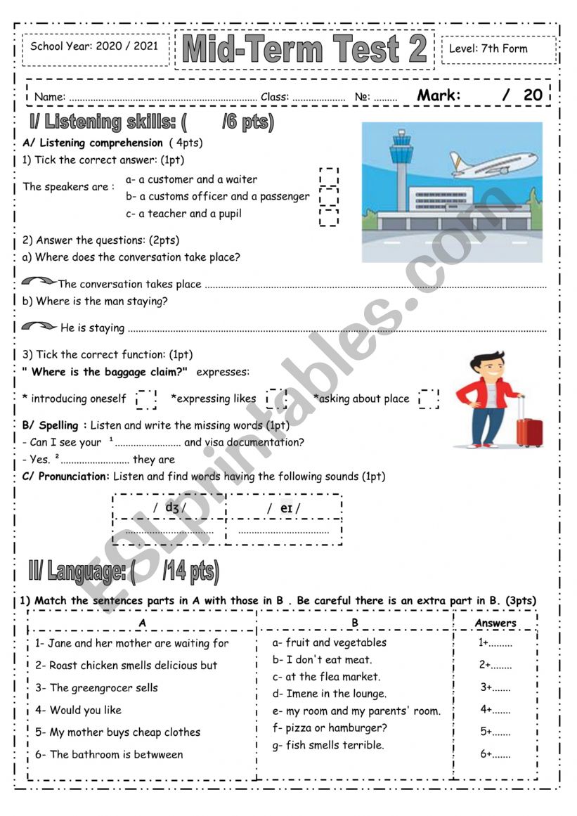 mid-term test 2  worksheet