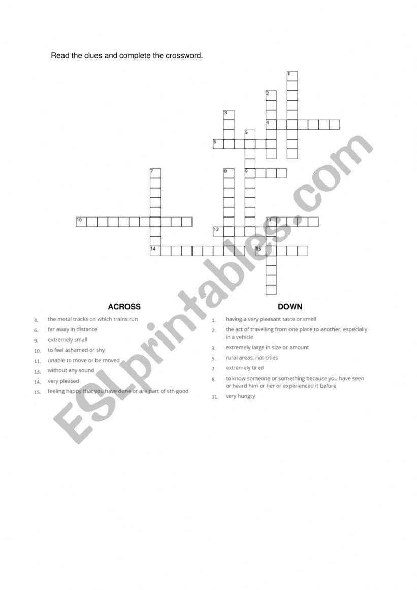 CROSSWORD vocabulary Gold Exp A2+ unit 3 (nouns, strong adjectives)