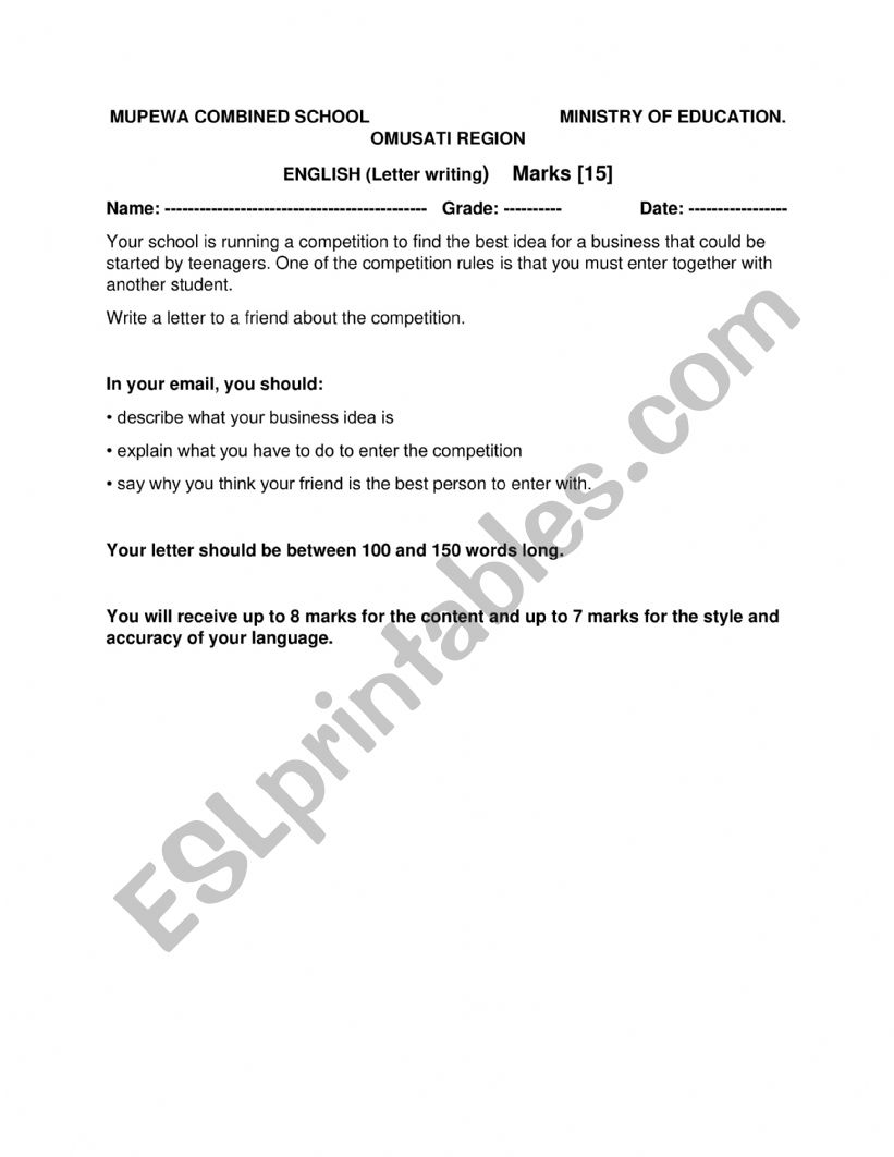 email writing worksheet