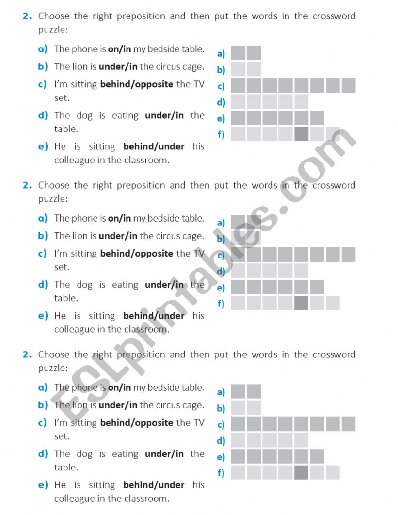 Preposition worksheet