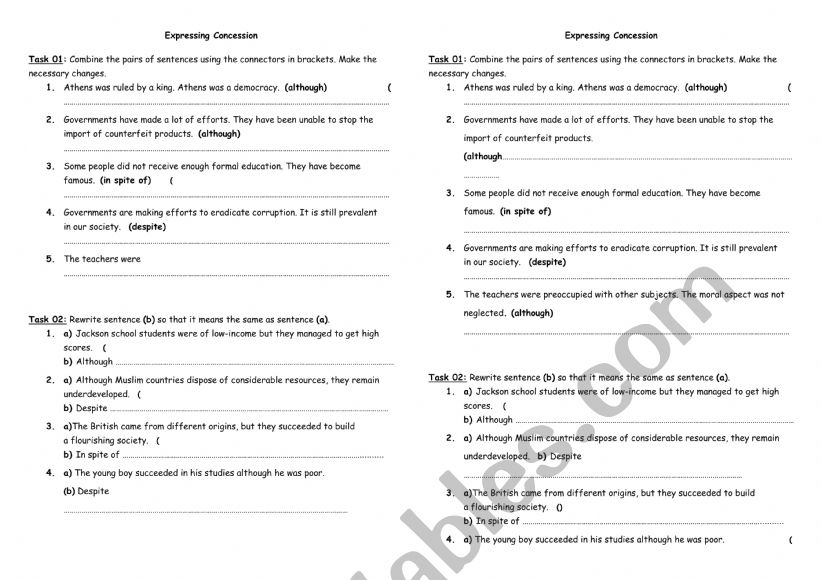 concessions and time worksheet