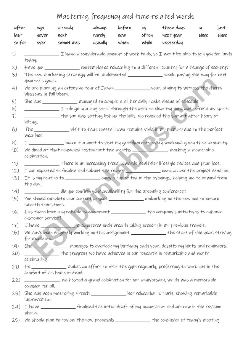 B1- B2    Mastering 25 frequency and time-related words