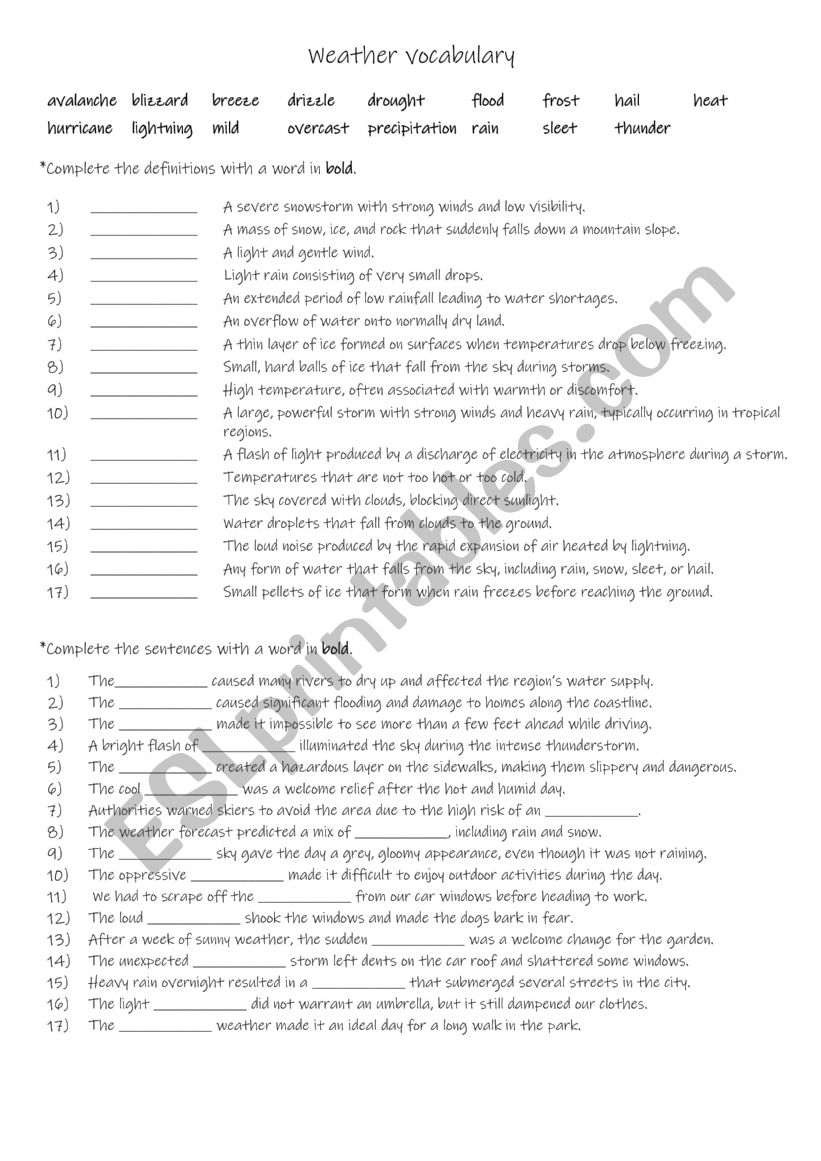 B1-B2 Weather vocabulary worksheet