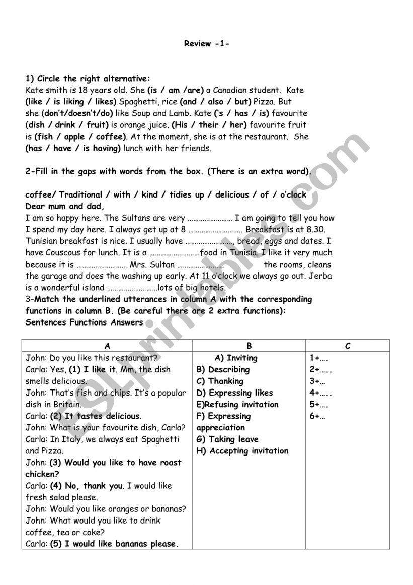 Review  -8th form - ( the beginning of the year)