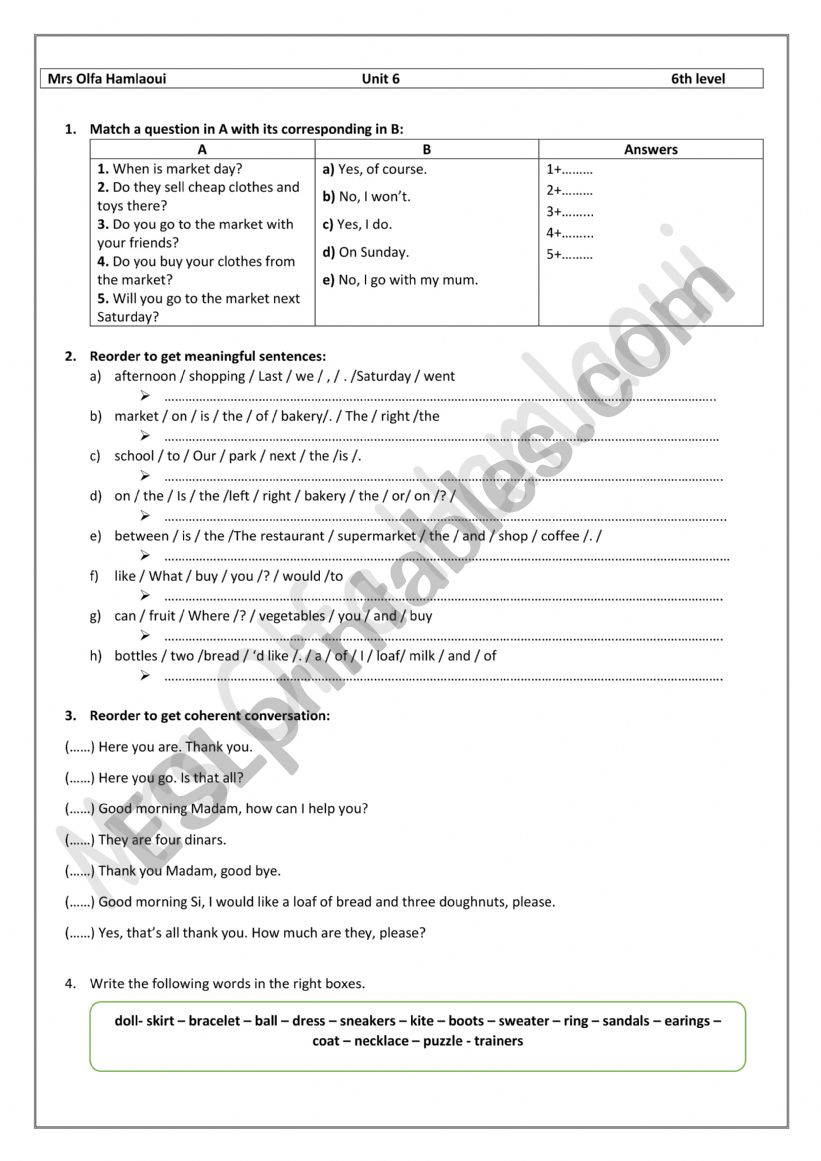 unit 6 6th grade worksheet