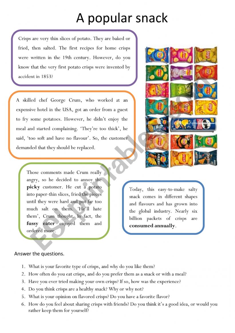 A popular snack Crisps worksheet