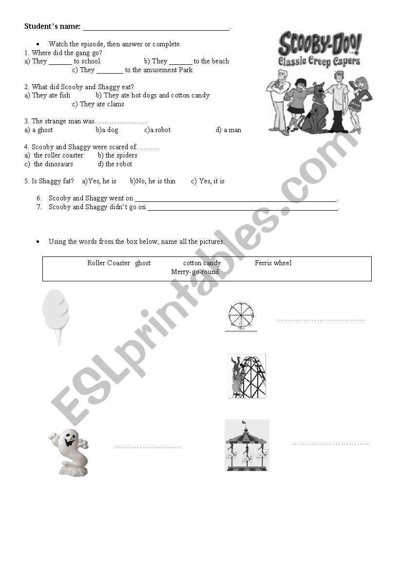 scooby video activity worksheet