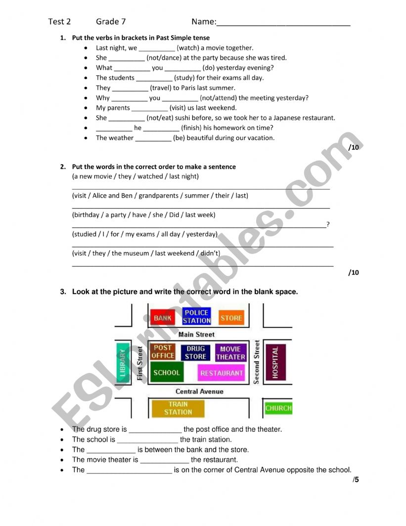 Test a1 level worksheet