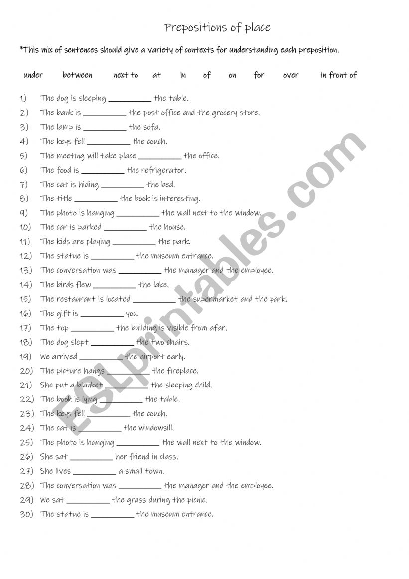 A2-B1  10 prepositions of place