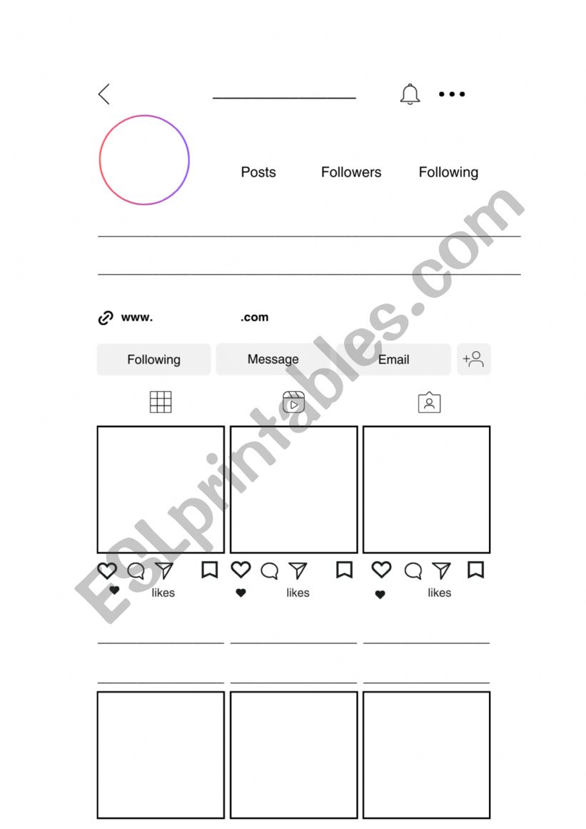 Instagram all about me worksheet