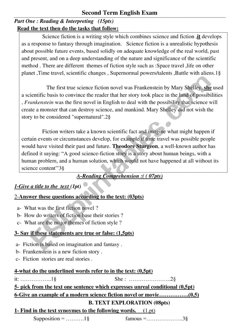 science fiction  worksheet