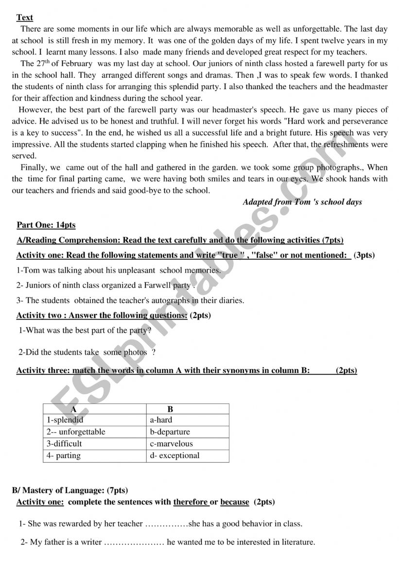 school days worksheet