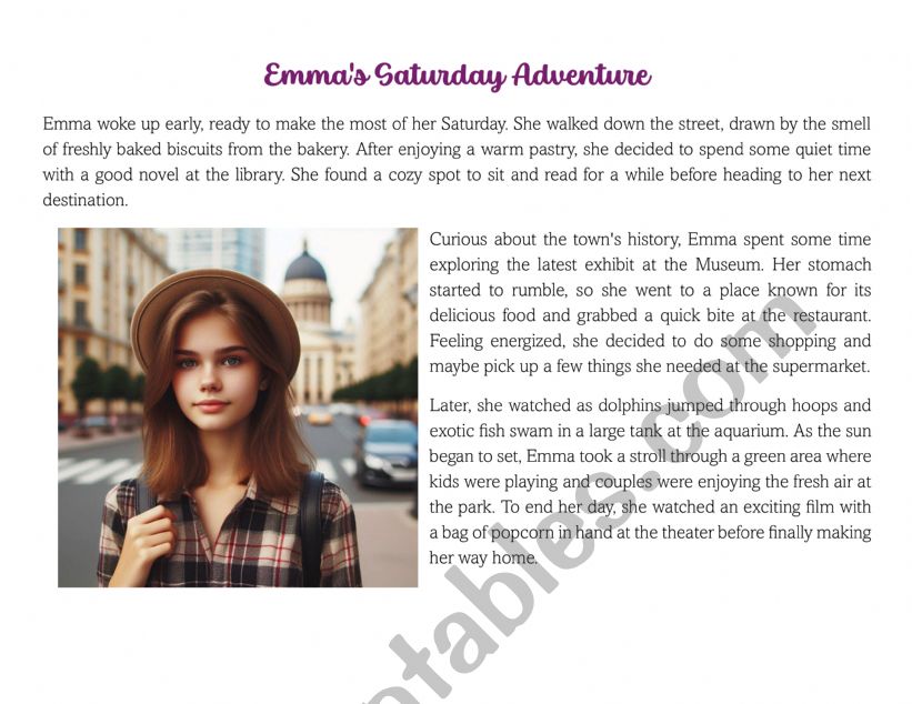 EMMA AROUND TOWN READING worksheet