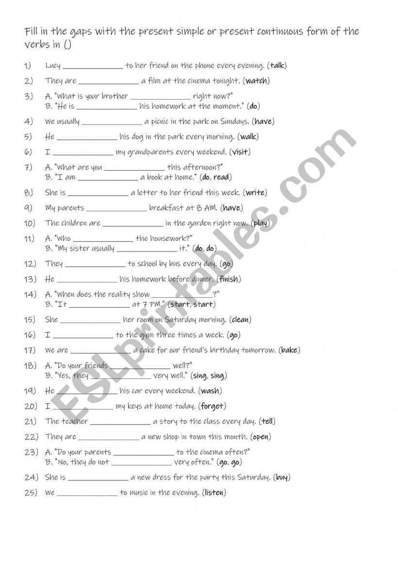 A1+ Present simple or continuous