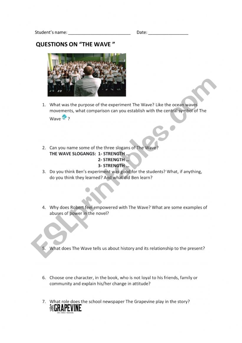 TEST on the movie: THE WAVE  worksheet