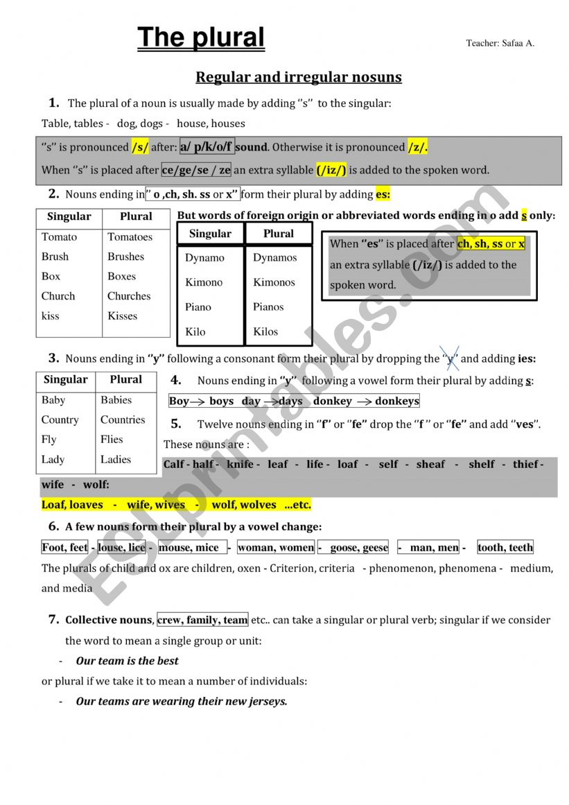 plural of nouns worksheet