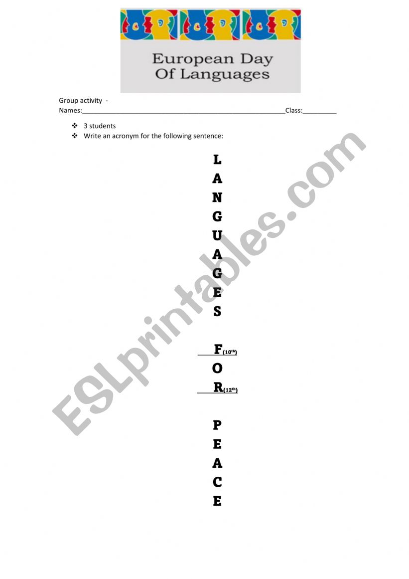 European day of Languages worksheet