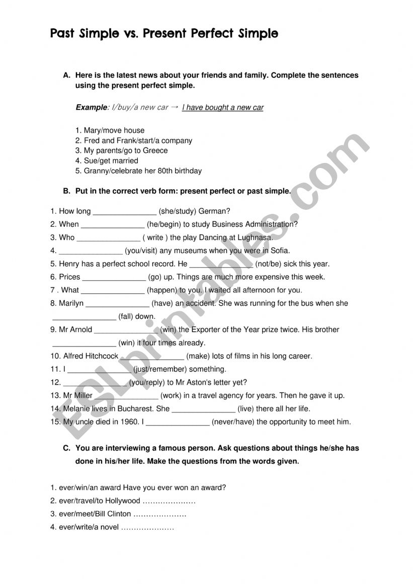 Past Simple vs Present Perfect Simple