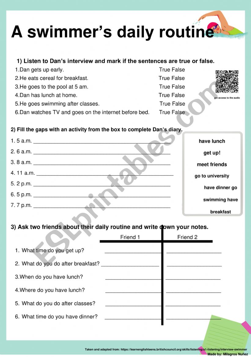 Daily routine  worksheet