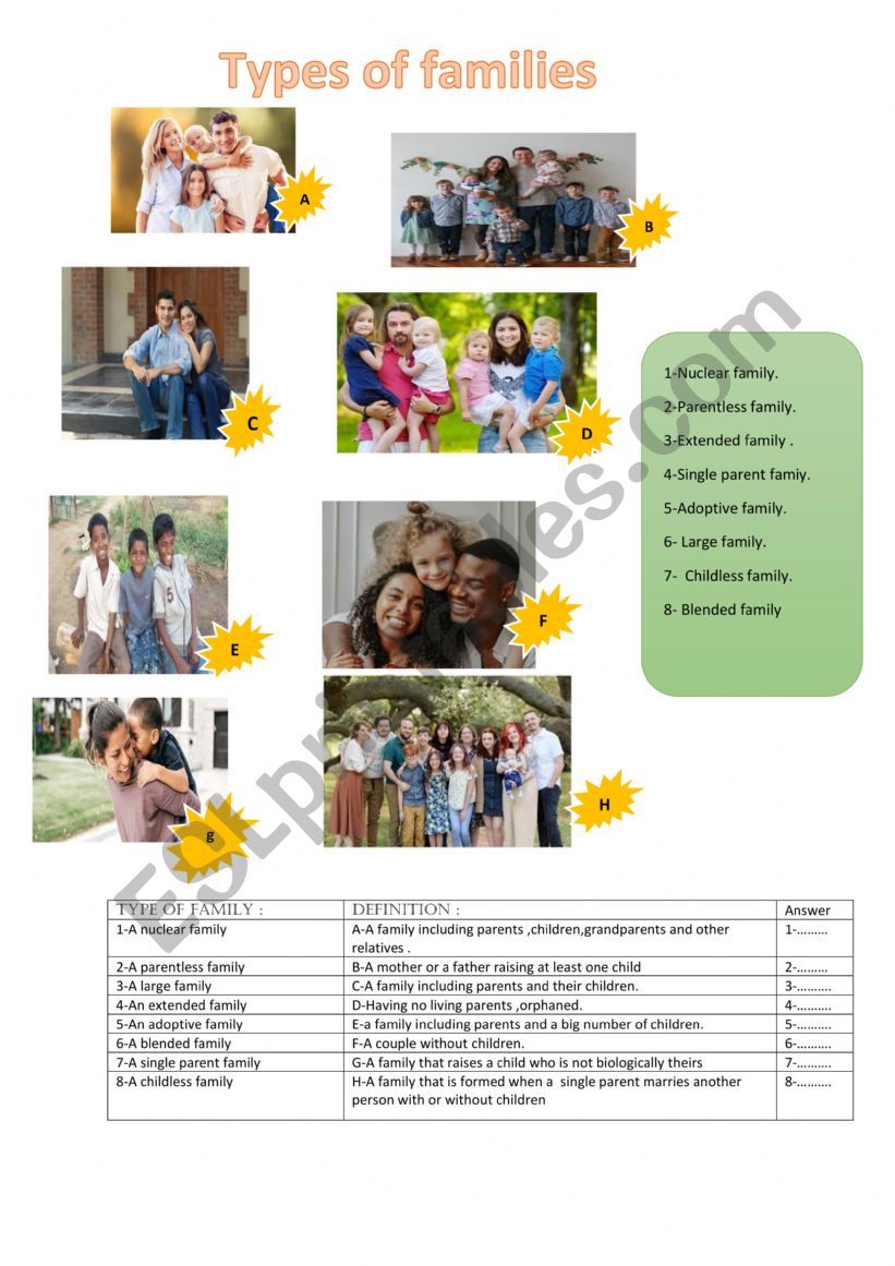 Family Types  worksheet