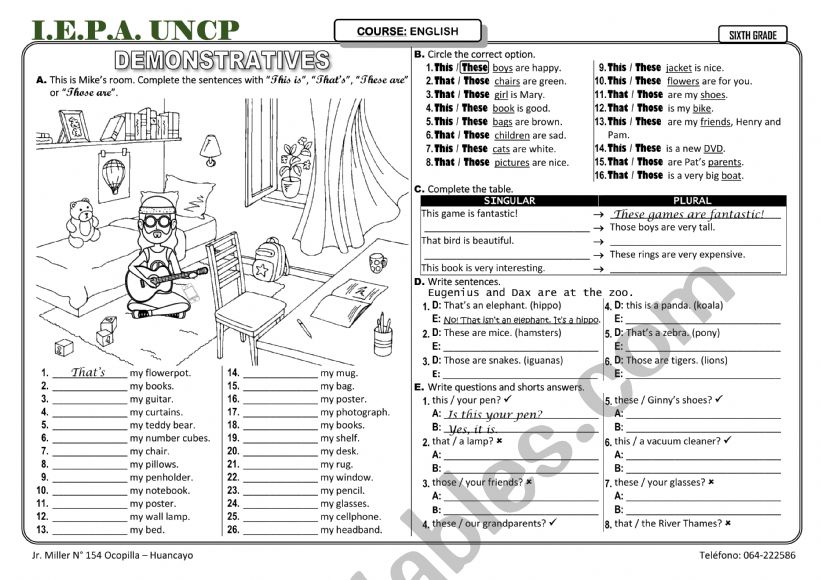 Demostrative Pronouns worksheet