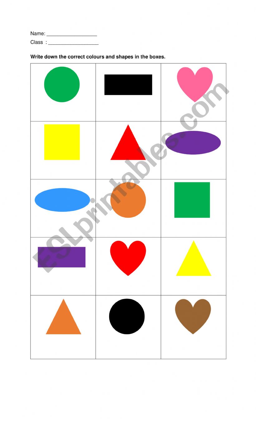 Colours and Shapes worksheet