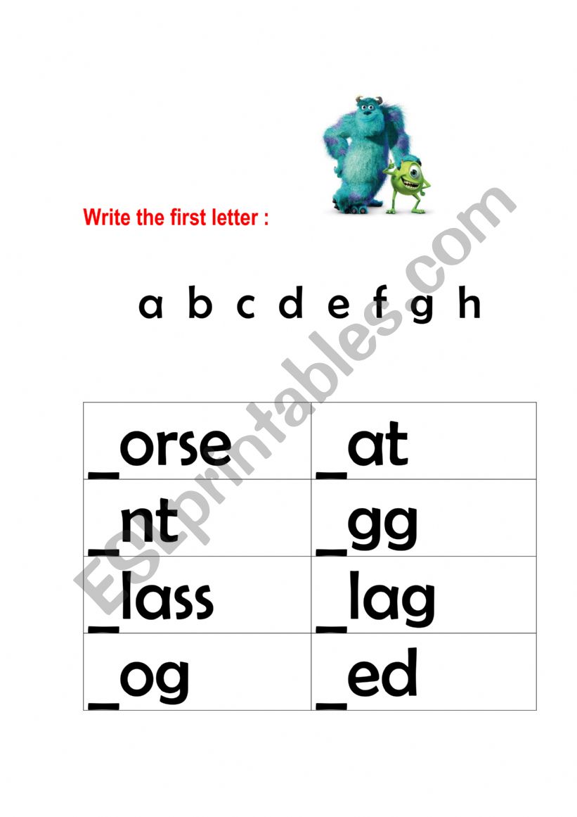 Letters a-h worksheet